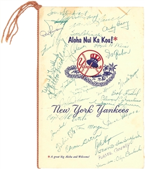 1955 New York Yankees Multi Signed Tour of Japan Menu With 70 Signatures Including Mantle, Berra, Stengel & Ford (PSA/DNA)